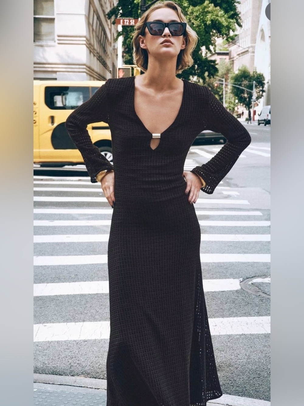Zara Brown Crochet Midi Dress Gold Hardware Size Medium Blogger Favorite